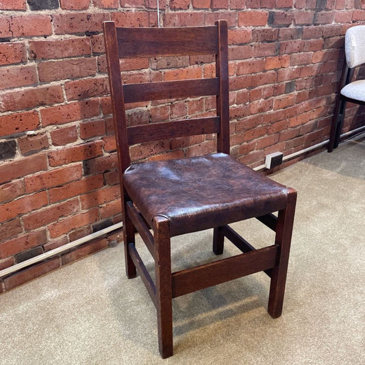 Ladder Back Vintage Leather Seat Chair C DINING CHAIRS