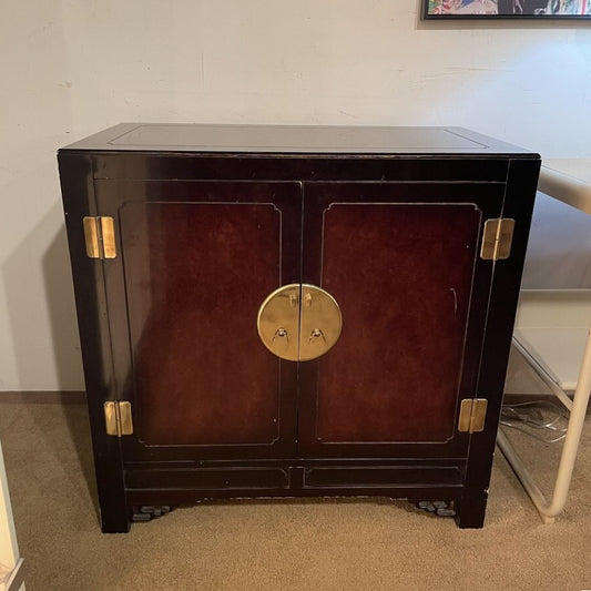 Dark Lacquered Wood w/ Gold Accent Two Door Cabinet C CABINETS
