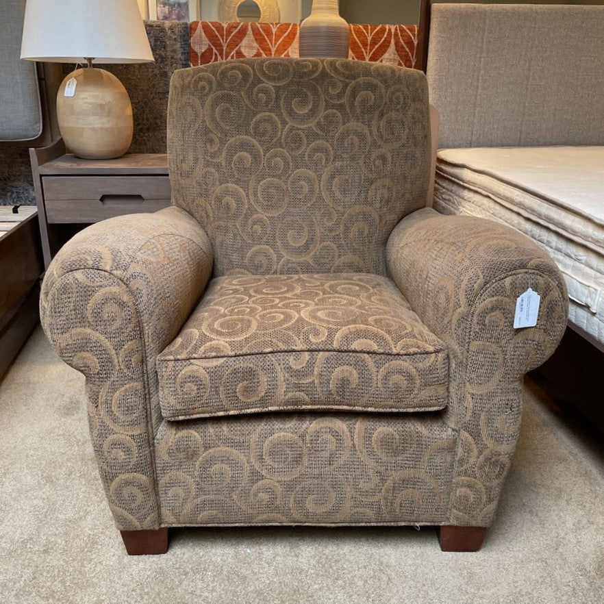 Olive Swirly Pattern Rolled Arm Accent Chair w/ Ottoman U ACCENT CHAIRS