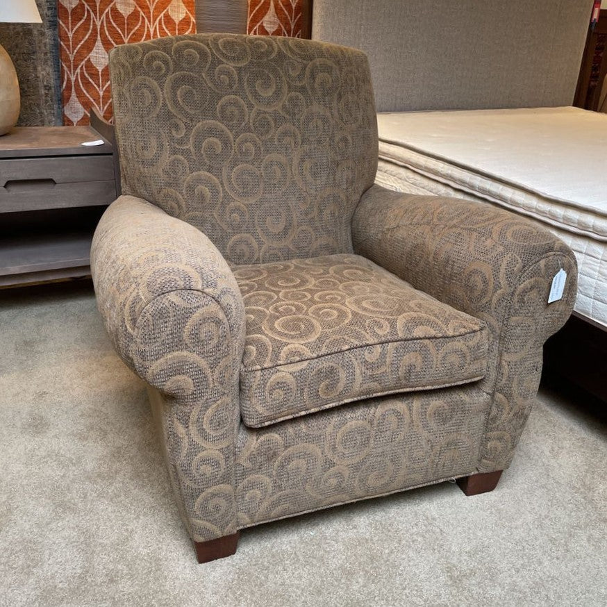 Olive Swirly Pattern Rolled Arm Accent Chair w/ Ottoman U ACCENT CHAIRS