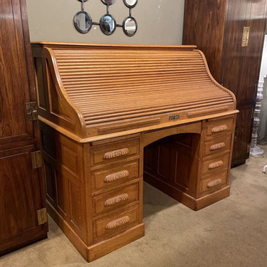Large Oak Roll Top Desk C DESKS