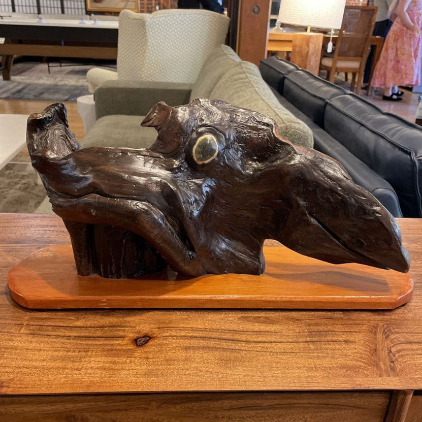 Driftwood Raven Sculpture on Stand