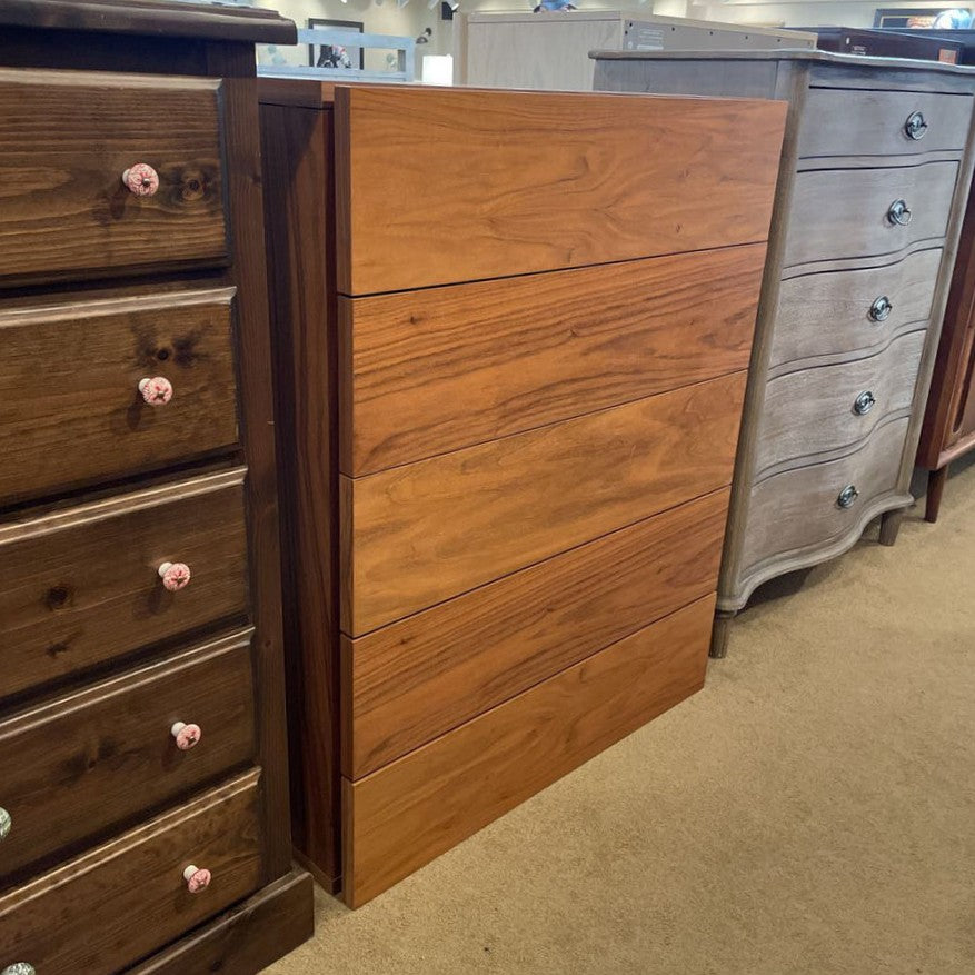Float Walnut Finish 5 Drawer Chest