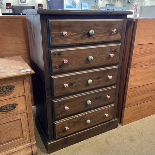 Dark Pine 5 Drawer Dresser