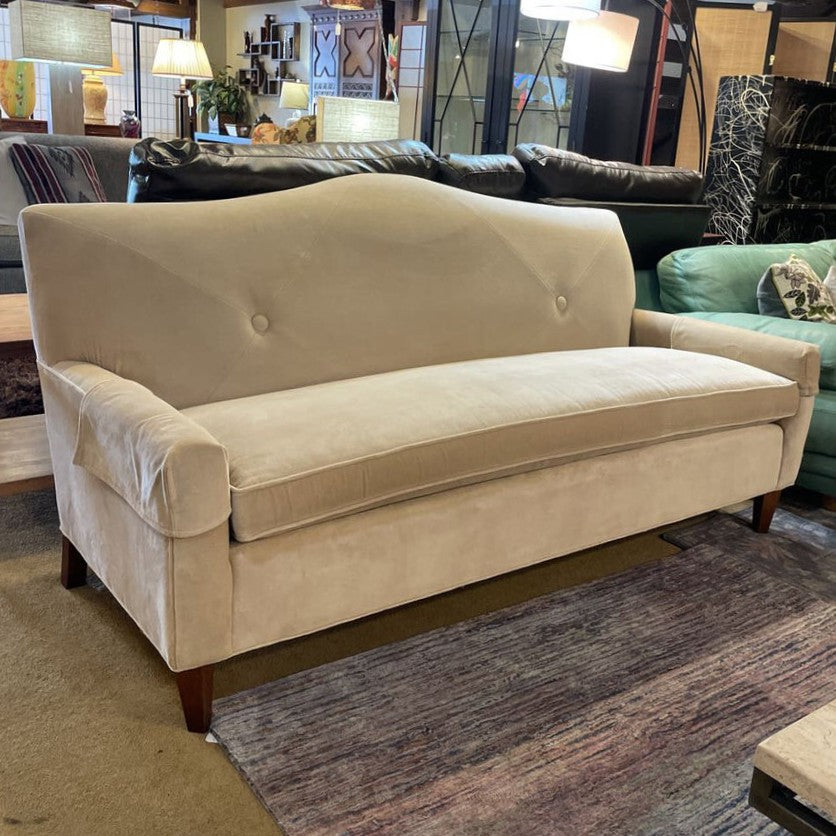 Taupe Velvet 1 Cushion Seat w/ 2 Button Back Sofa
