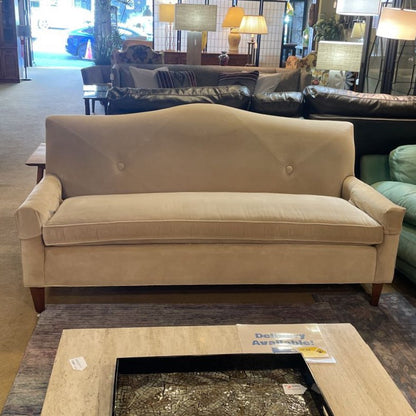 Taupe Velvet 1 Cushion Seat w/ 2 Button Back Sofa