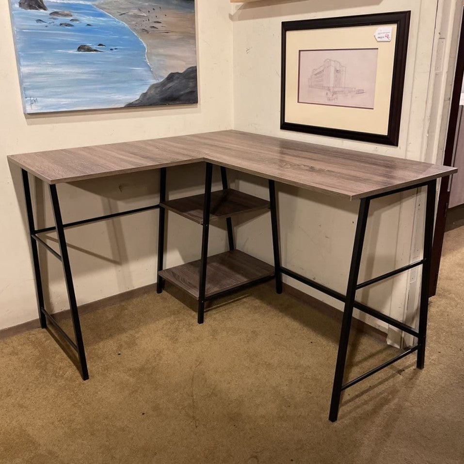 Small L Shaped Faux Wood Metal Desk