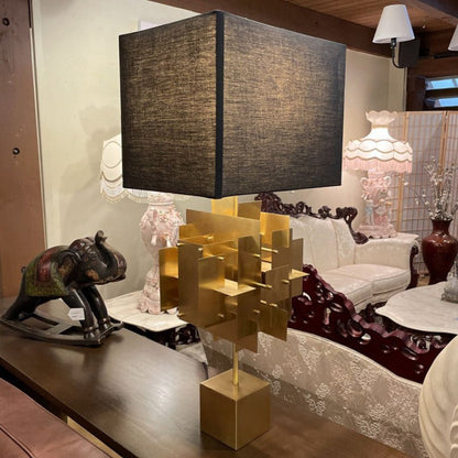 Jonathan Adler Puzzle Bronze Finish Table Lamp w Black Shade AS IS