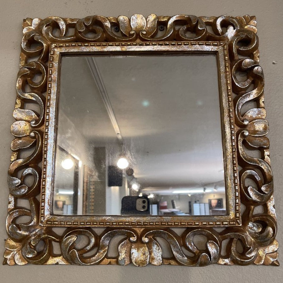 Square Mirror with Shiny Gold Floral Frame