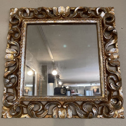 Square Mirror with Shiny Gold Floral Frame