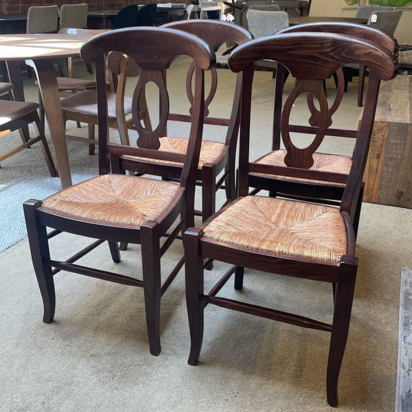Dark Stained Solid Wood Wicker Seat Lantern Back Chair Set of 4