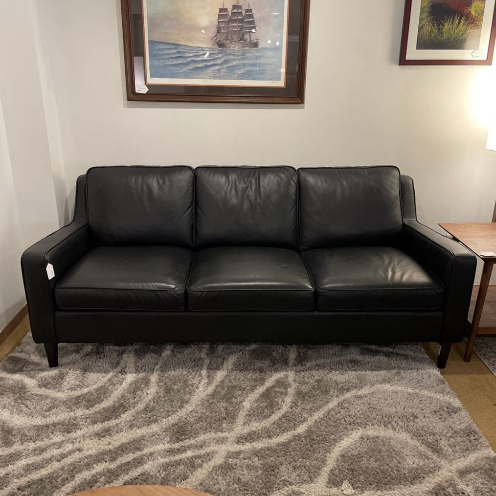Modern Black Leather 3 Seat Sofa