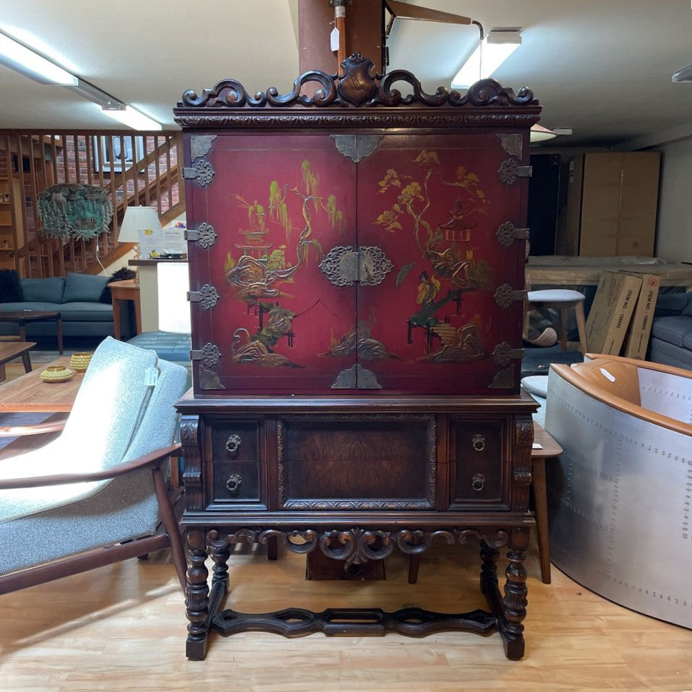 AS IS Mohlenrich Hand Painted Chinoiserie Cocktail Cabinet C BAR CARTS