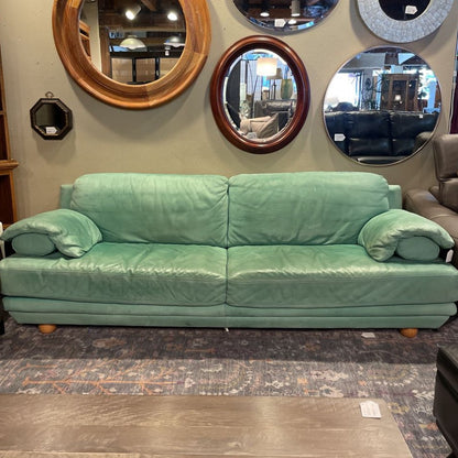 Green 2 Seat Leather Sofa (as is)