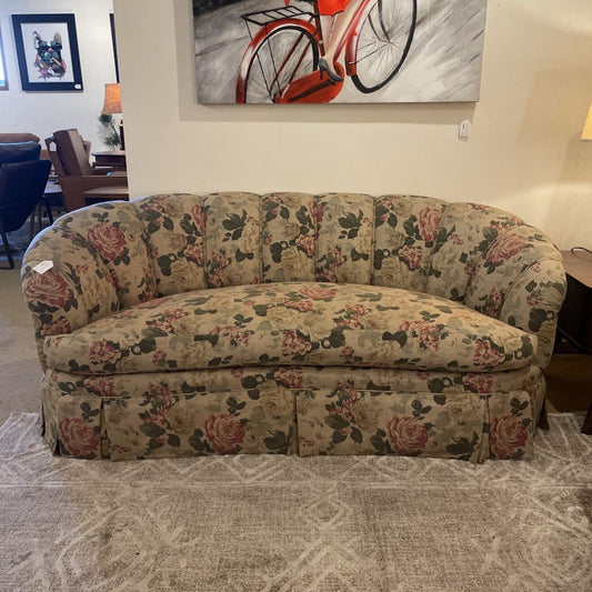 Tan Floral Channel Back Cozy Sofa