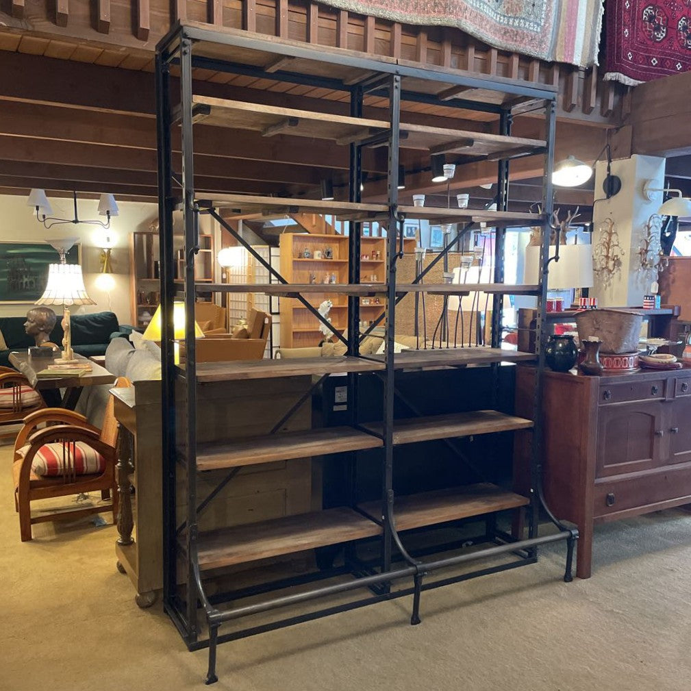 RH Iron Frame Double Wide Library Shelves