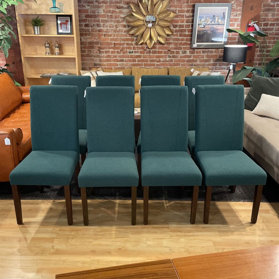 SET of 8 Green Fabric Dining Chairs