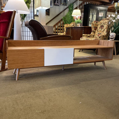 Contemporary Wooden Media Stand with White Drawer AS IS