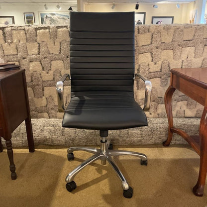Black Leather and Chrome Contemporary Desk Chair