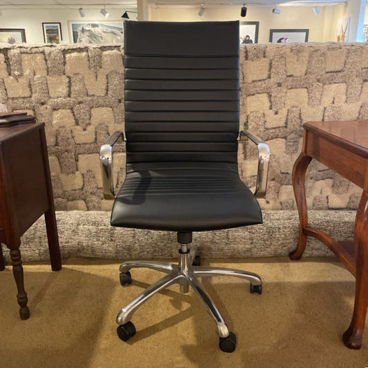 Black Leather and Chrome Contemporary Desk Chair