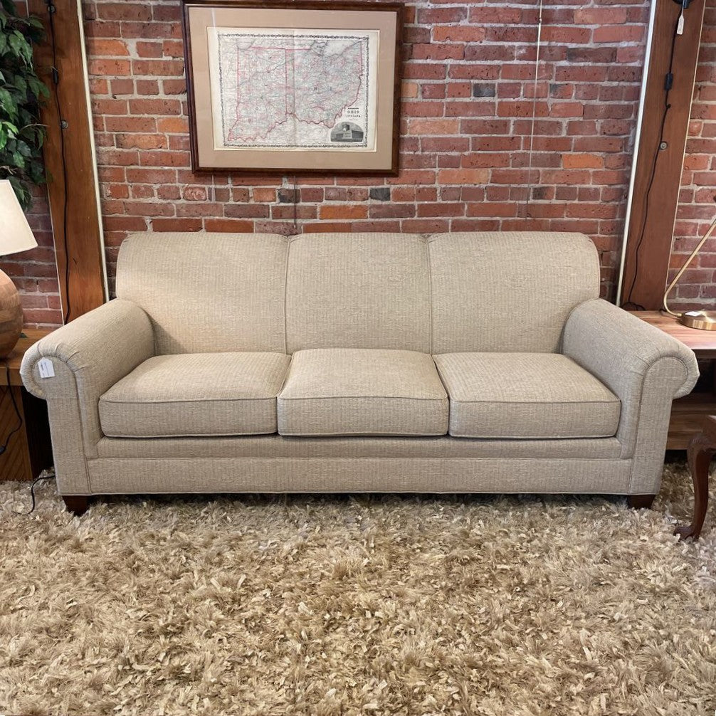 Stickley Rolled Arm 3 Seat Beige Sofa