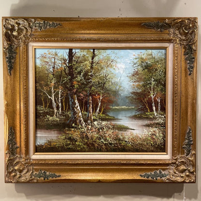Impressionist Stream & Trees Painting