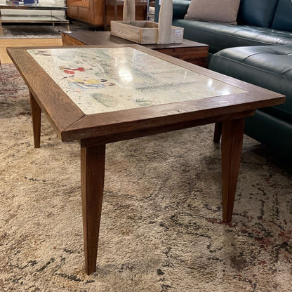 Family In Park Tile Scene Oak Coffee Table