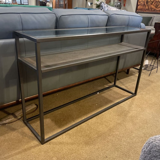 Crate & Barrel Metal Frame Glass Top Console C CONSOLE TABLES