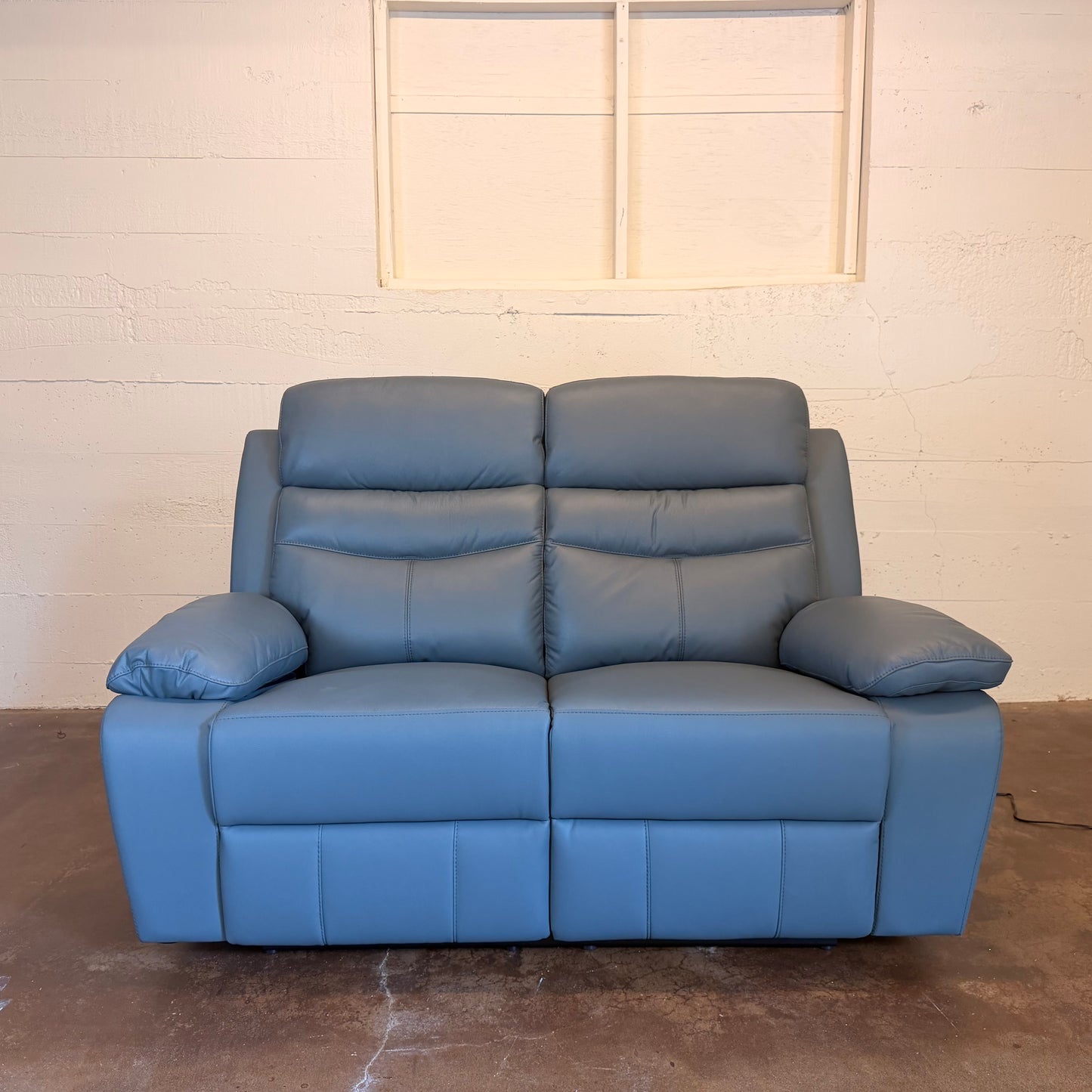 Hancock Leather Power Double Reclining Love Seat In Blue U LOVESEATS
