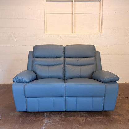 Hancock Leather Power Double Reclining Love Seat In Blue U LOVESEATS