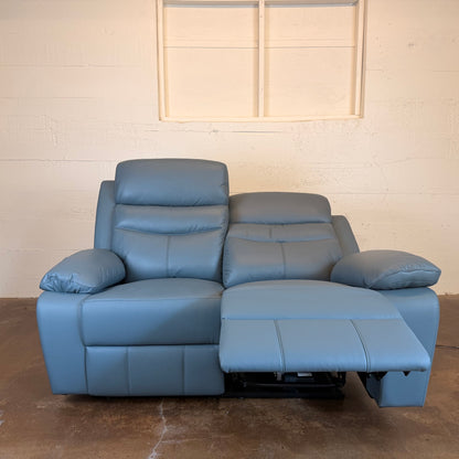 Hancock Leather Power Double Reclining Love Seat In Blue U LOVESEATS