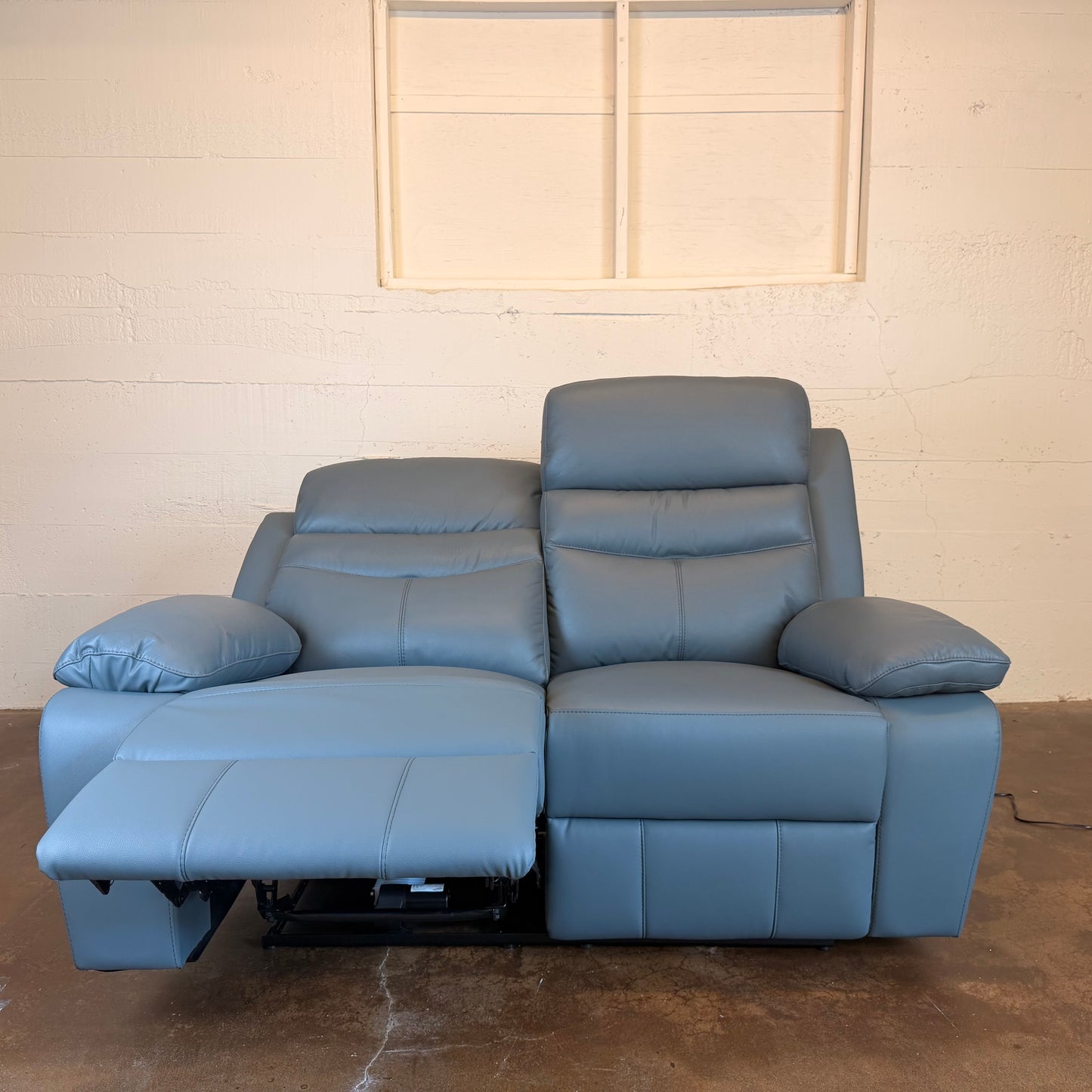 Hancock Leather Power Double Reclining Love Seat In Blue U LOVESEATS