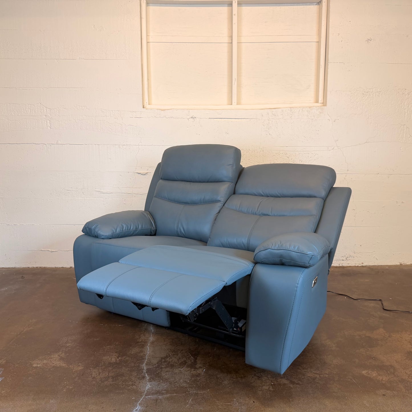 Hancock Leather Power Double Reclining Love Seat In Blue U LOVESEATS