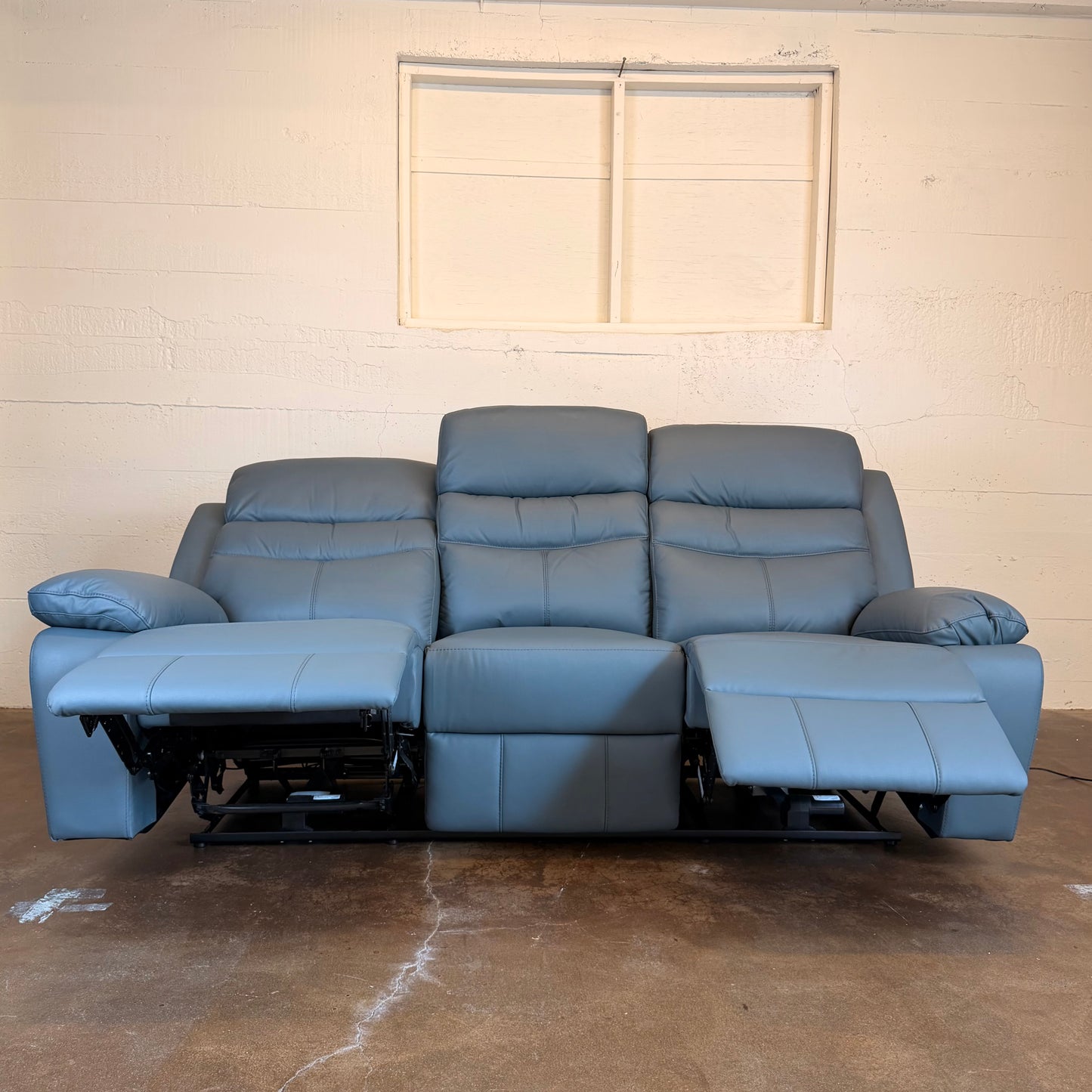 Hancock Leather Power Double Reclining Sofa In Blue U SOFAS
