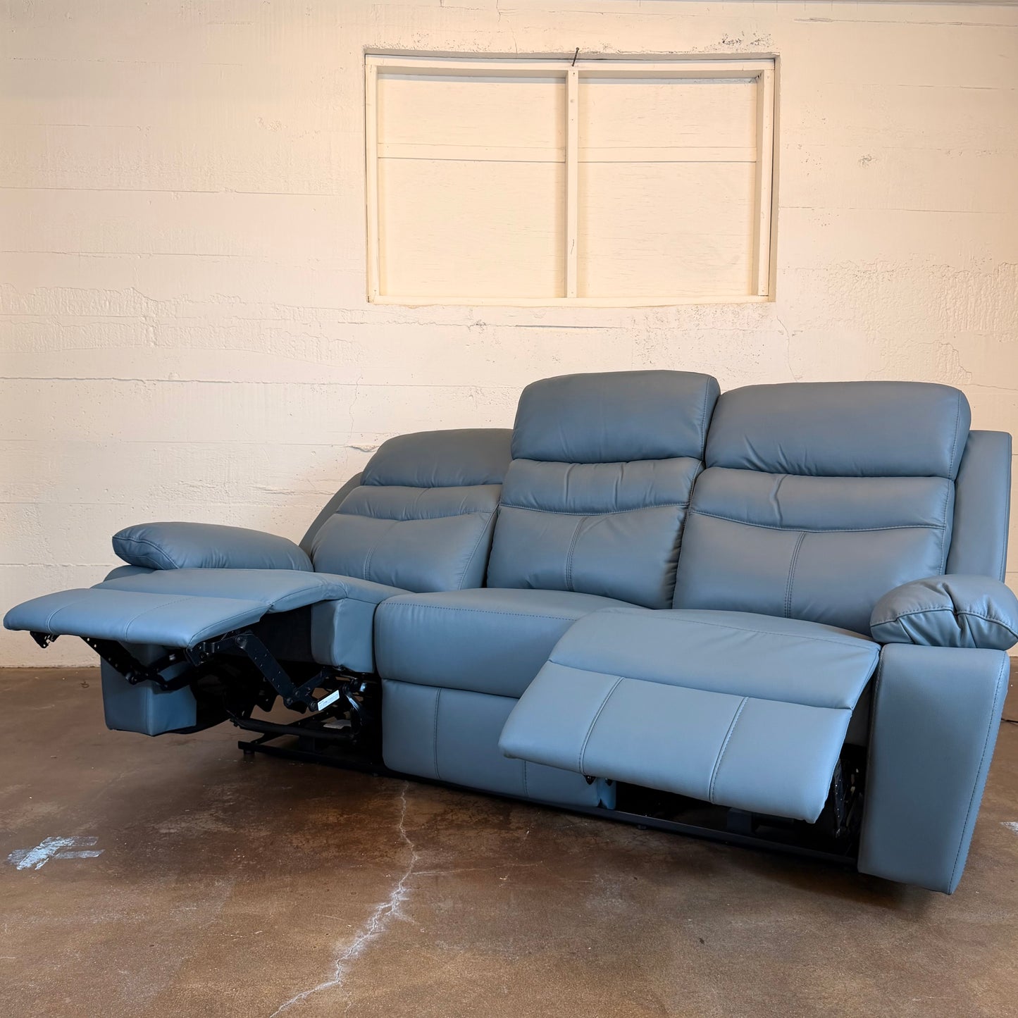 Hancock Leather Power Double Reclining Sofa In Blue U SOFAS