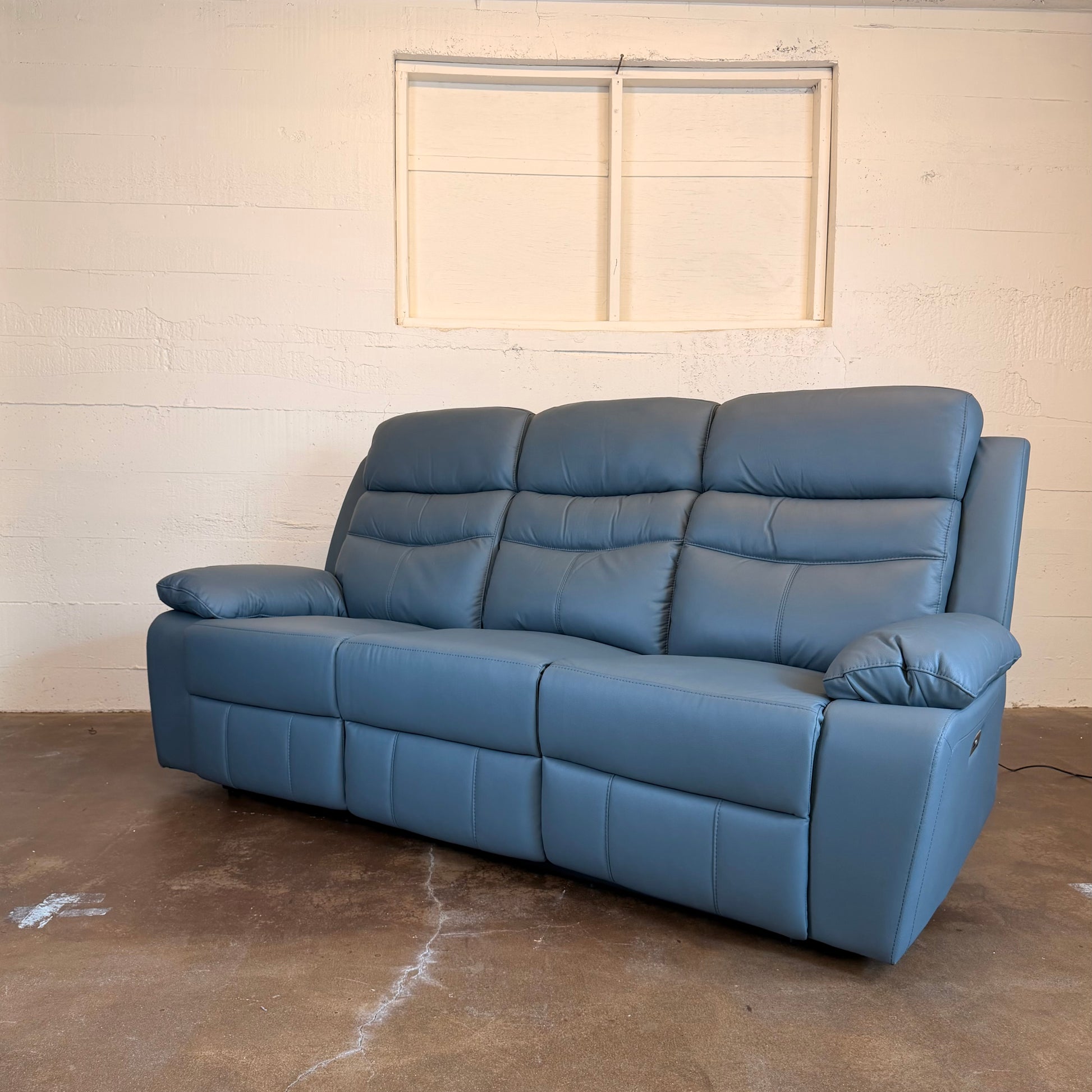Hancock Leather Power Double Reclining Sofa In Blue U SOFAS