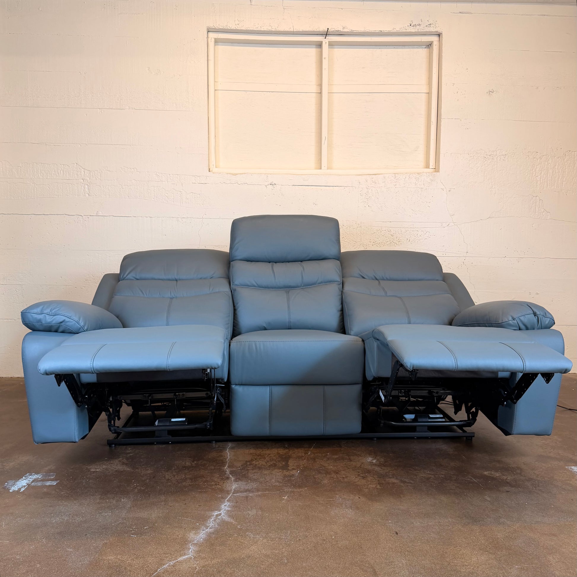 Hancock Leather Power Double Reclining Sofa In Blue U SOFAS
