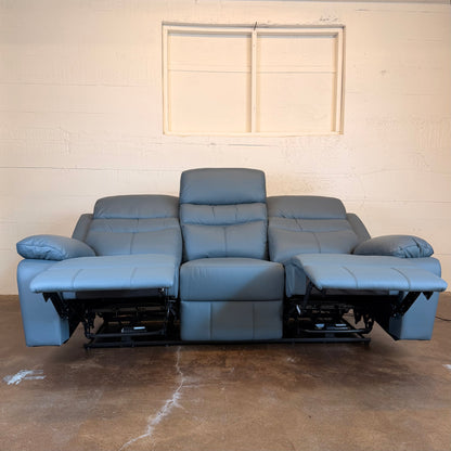 Hancock Leather Power Double Reclining Sofa In Blue U SOFAS