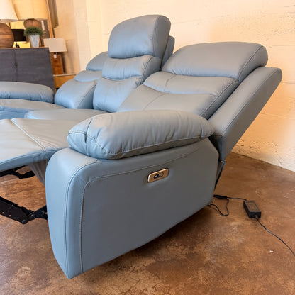 Hancock Leather Power Double Reclining Sofa In Blue U SOFAS