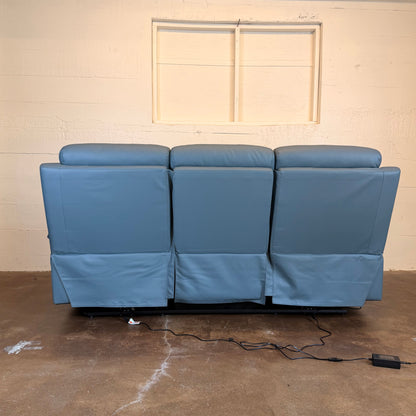 Hancock Leather Power Double Reclining Sofa In Blue U SOFAS