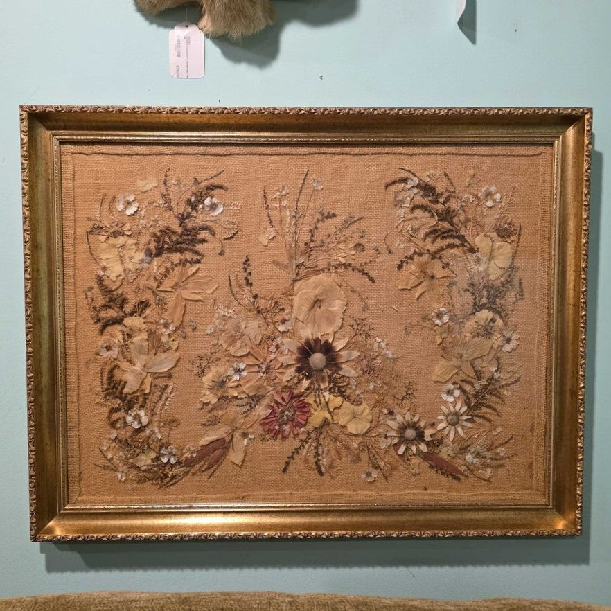 Vintage Framed Dried Flowers Arrangement