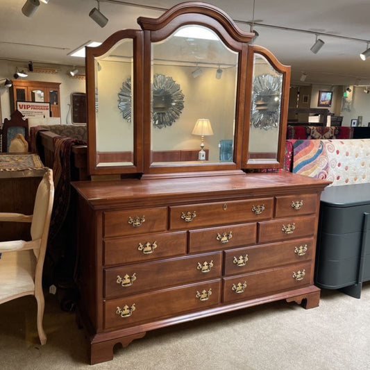 Sumter Cabinet Co. 8 Drawer Lowboy Dresser w/ Tri Fold Mirror