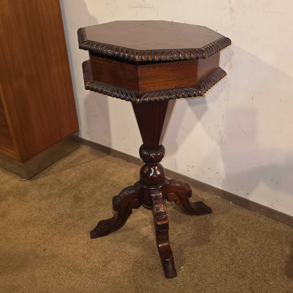 Ornate Carved Wood Octagon End Table w/ Storage
