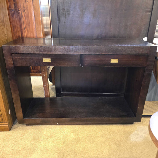 Dark Wood Open Console w/ 2 Drawers