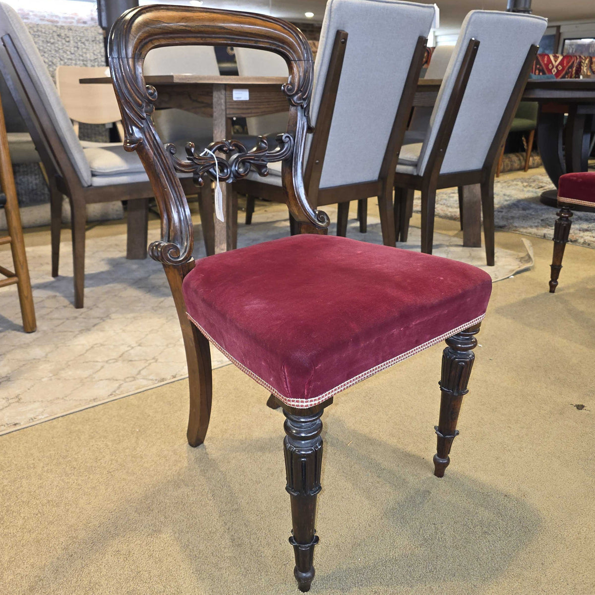 Maroon Velvet Victorian Baloon Back Dining Chairs set of 6 C DINING CHAIRS