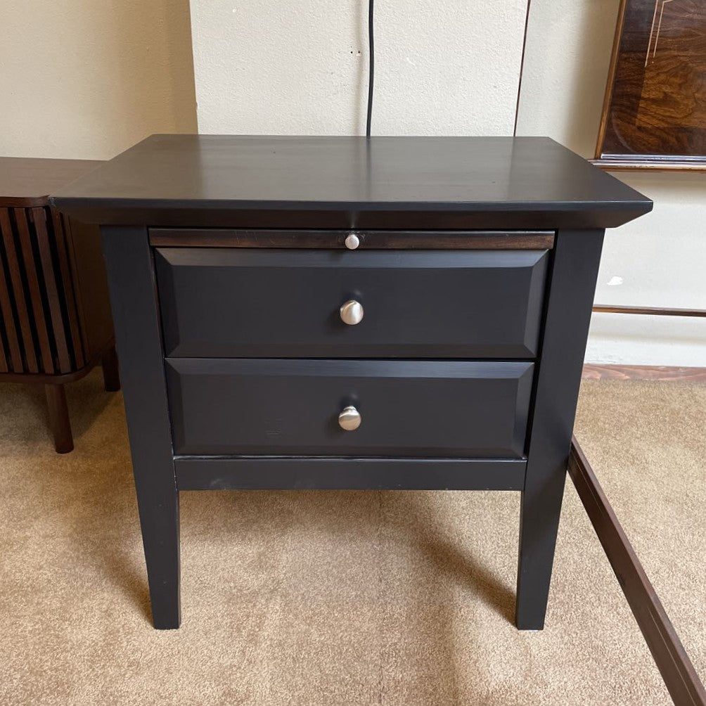 Dark Wood Nighstand w/ 2 Drawers and Pullout Platform