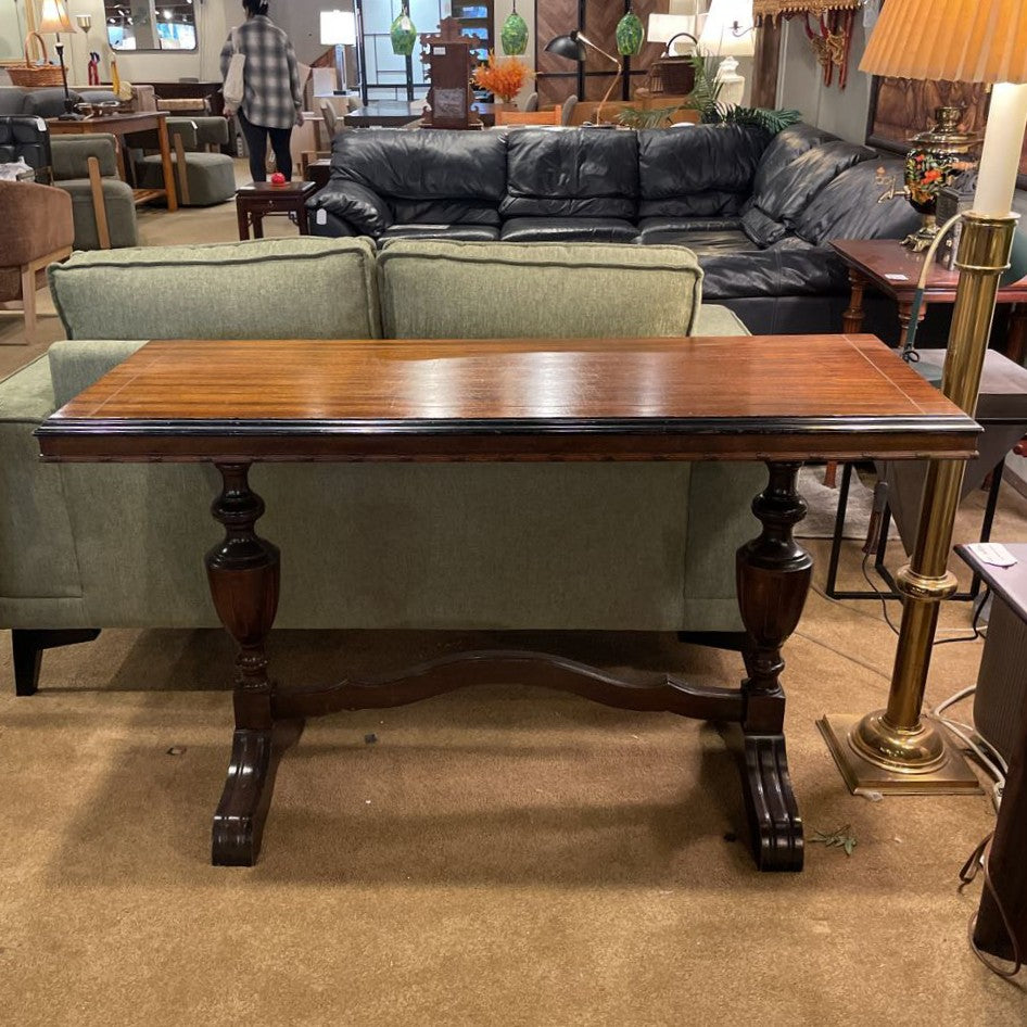 Ornate Dark Wood Testle Entry Console Table C CONSOLE TABLES