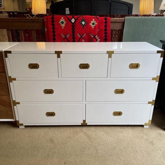 Pottery Barn White Lacquer with Gold Hardware 7 Drawer Lowboy