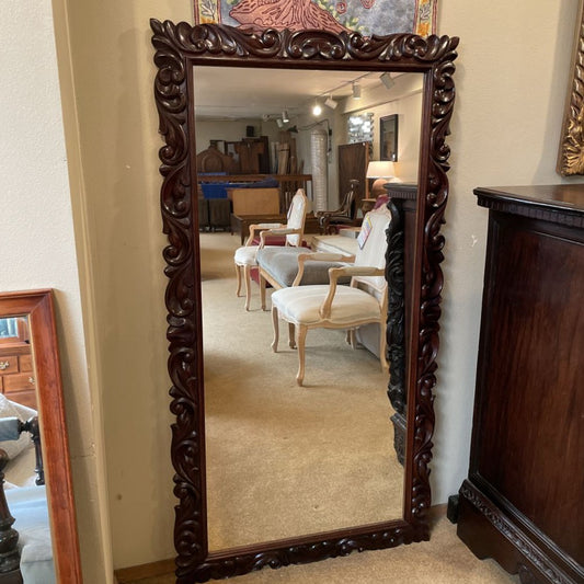 Dark Wood Carved Full Length Mirror C MIRRORS