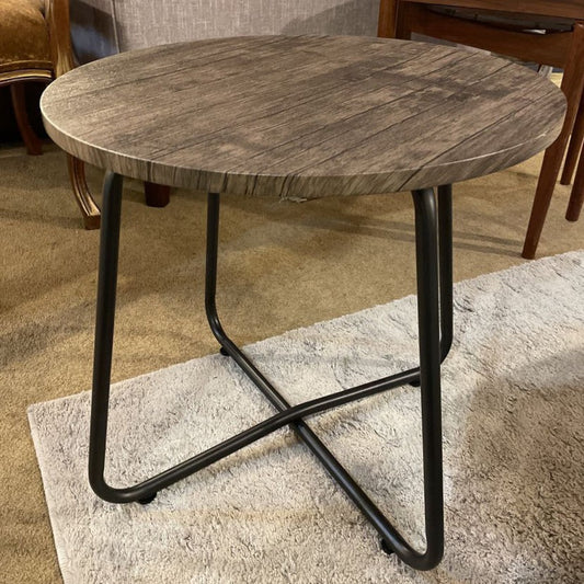 Round Dark Faux Wood Side Table C SIDE TABLES